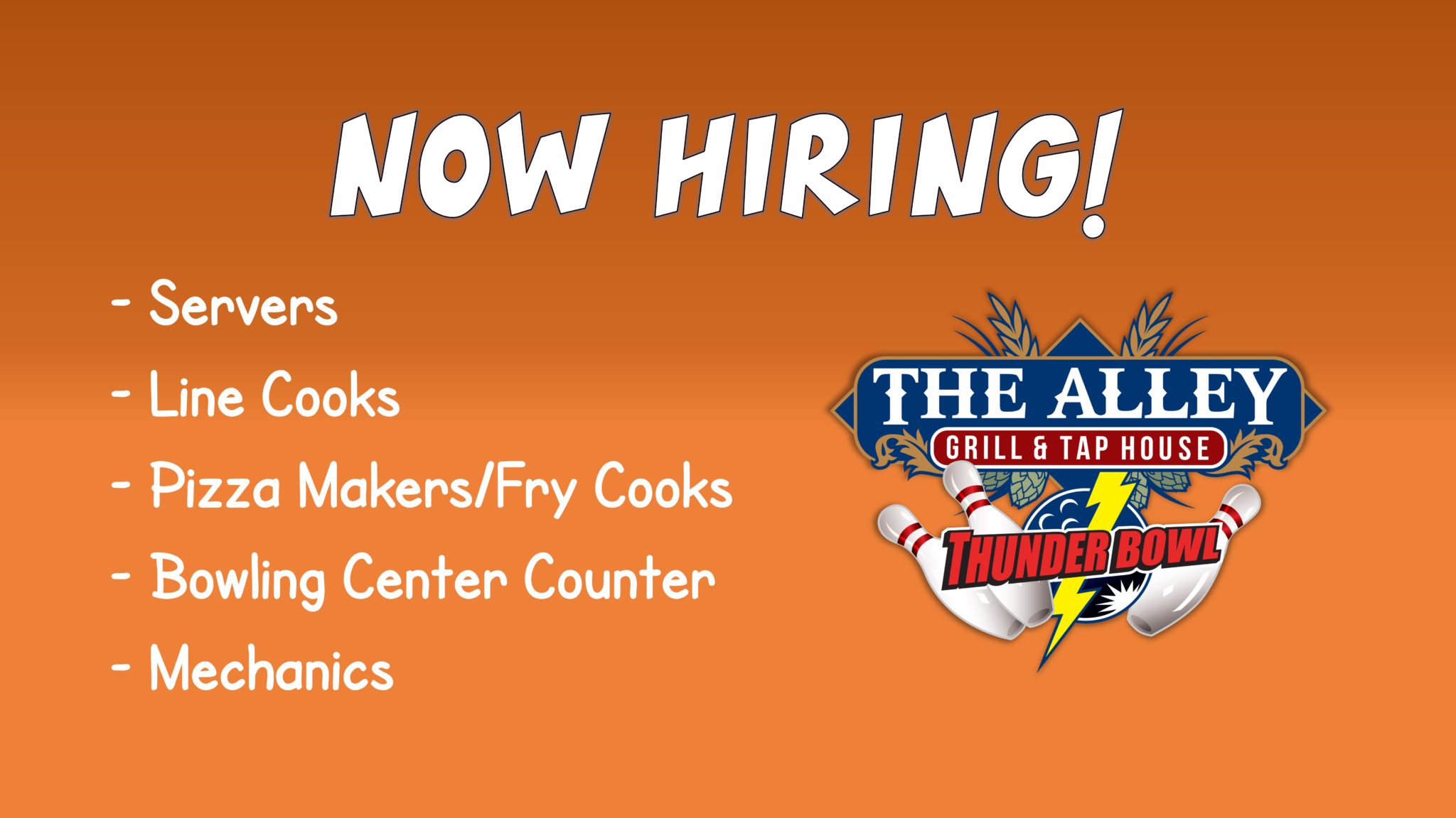 hiring now thunder alley